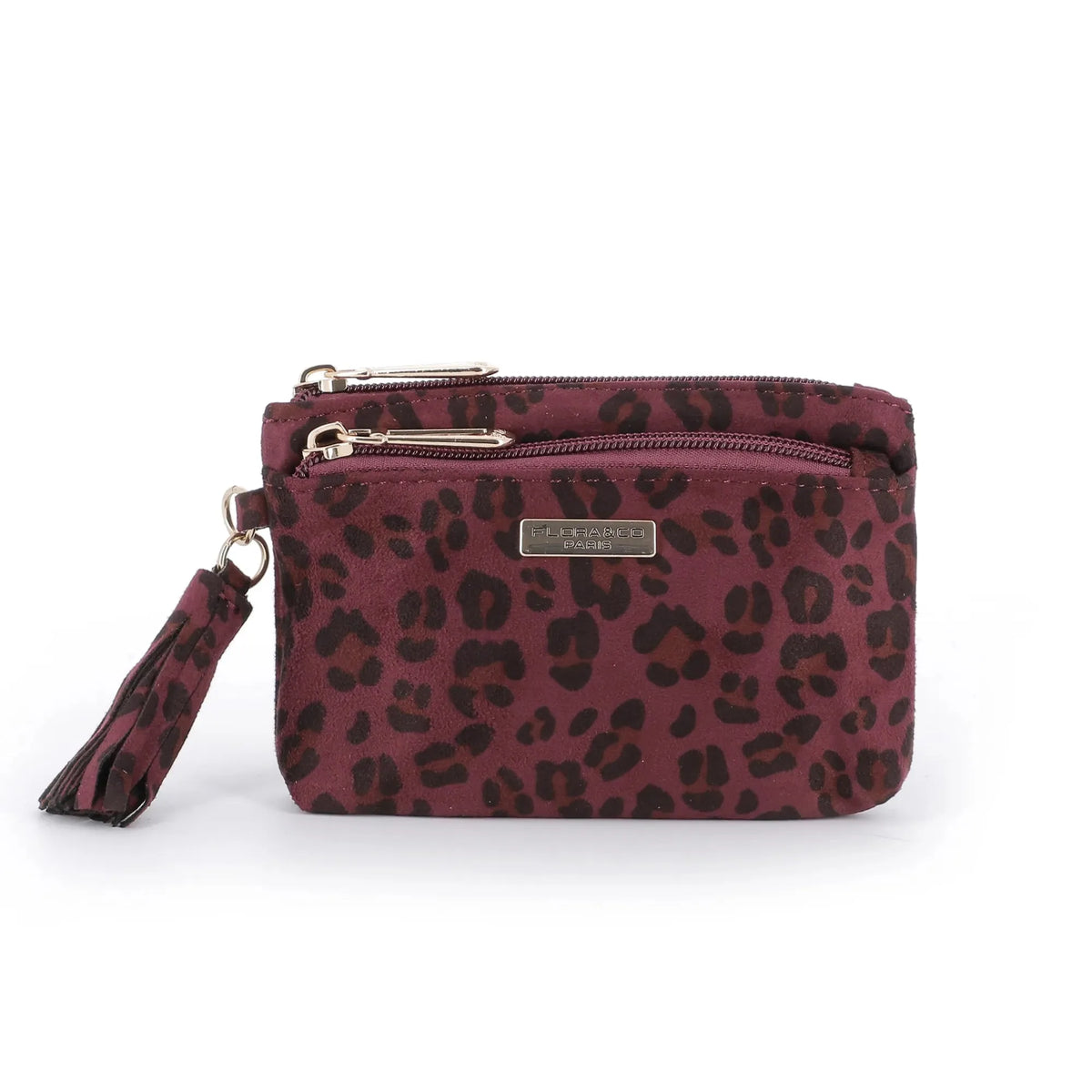 Petit Porte-monnaie Similicuir Léopard Velouté Femme Bordeaux - Crocochic
