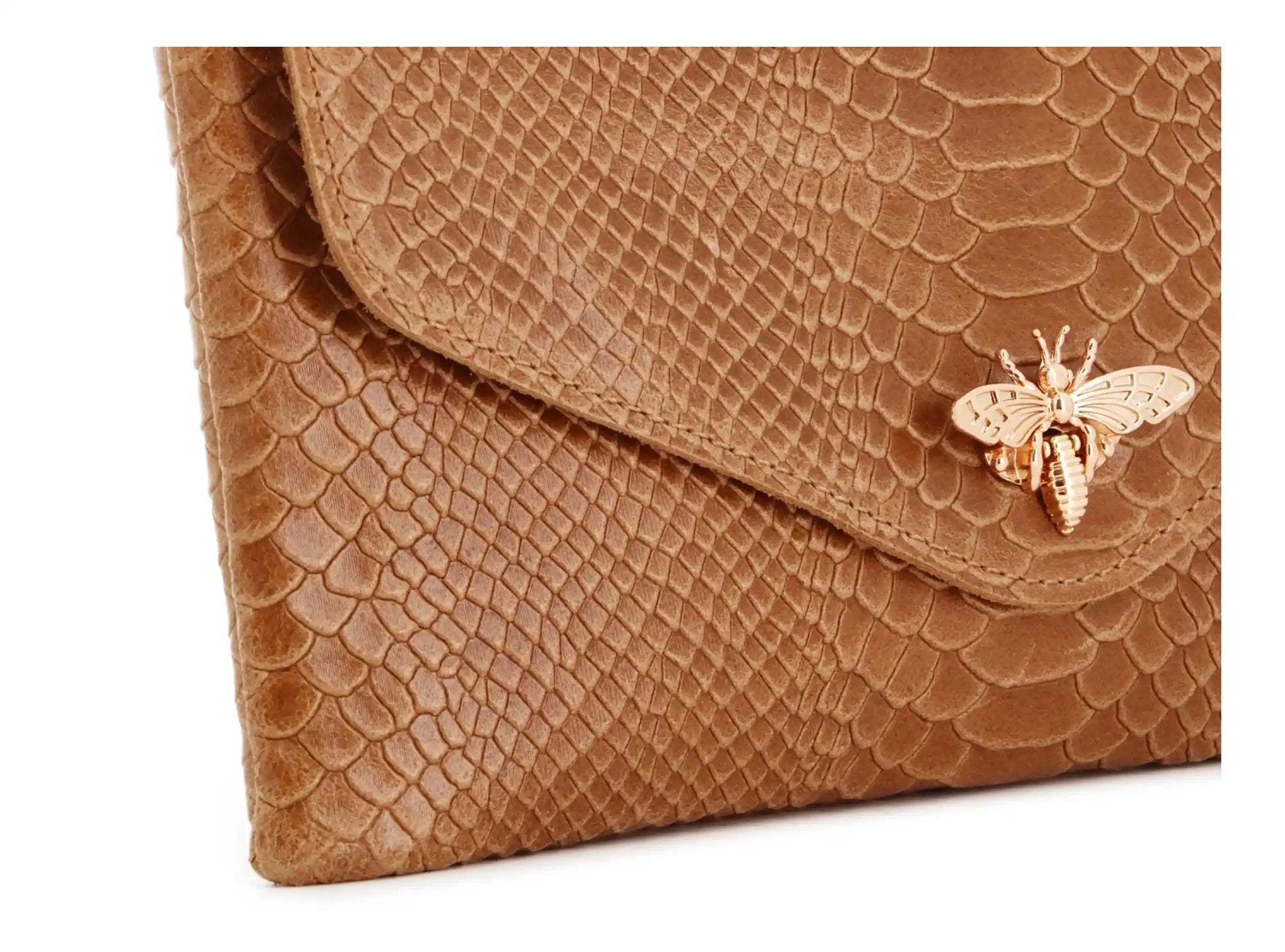 Made in Italy Sac bandoulière chaîne cuir femme croco camel
