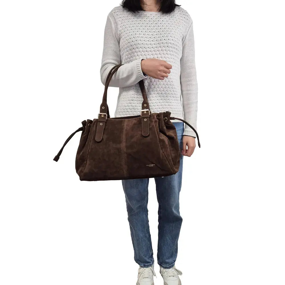 Sac Cabas Bowling Lacet Suédé Chocolat