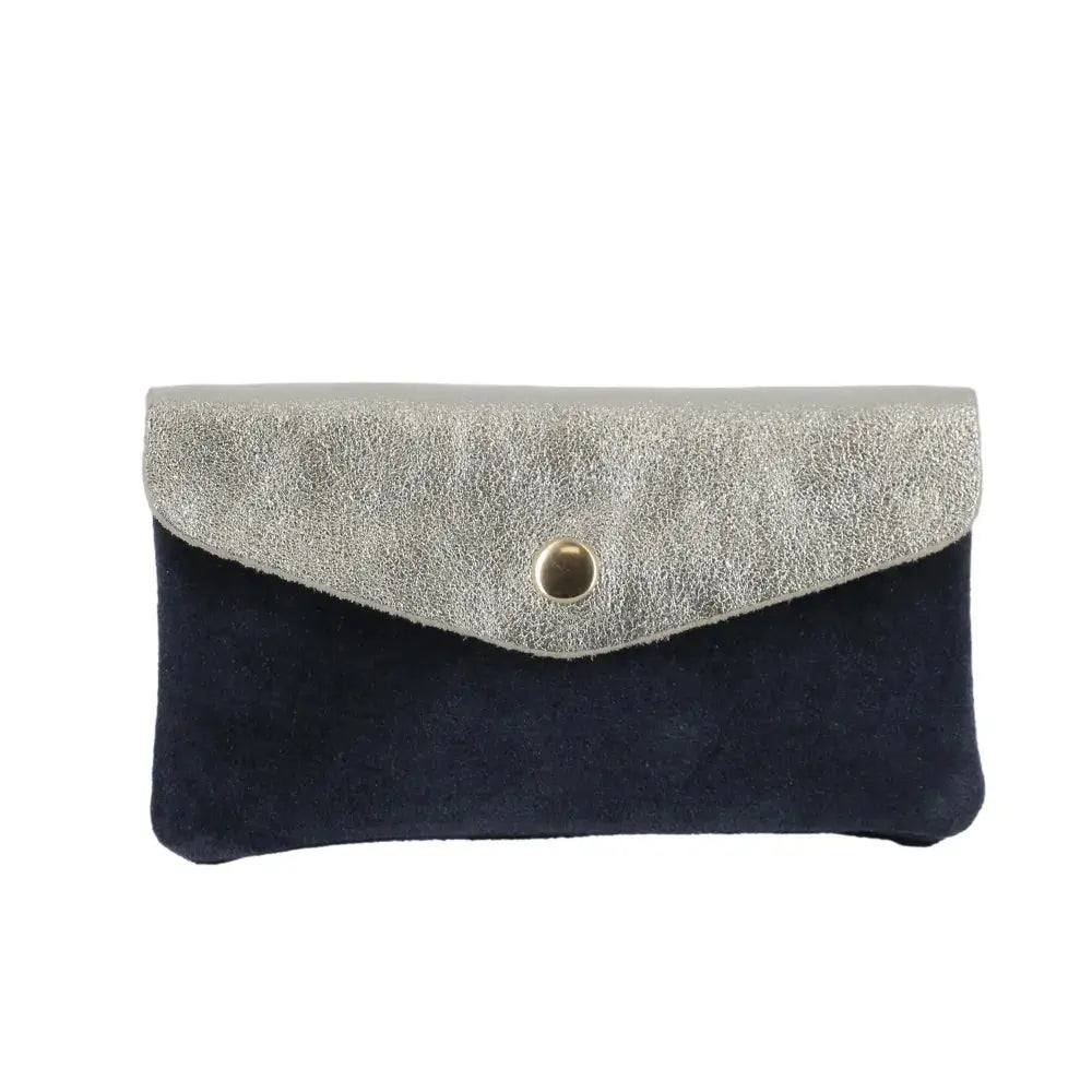 Porte-monnaie cartes femme irisé suède bleu marine