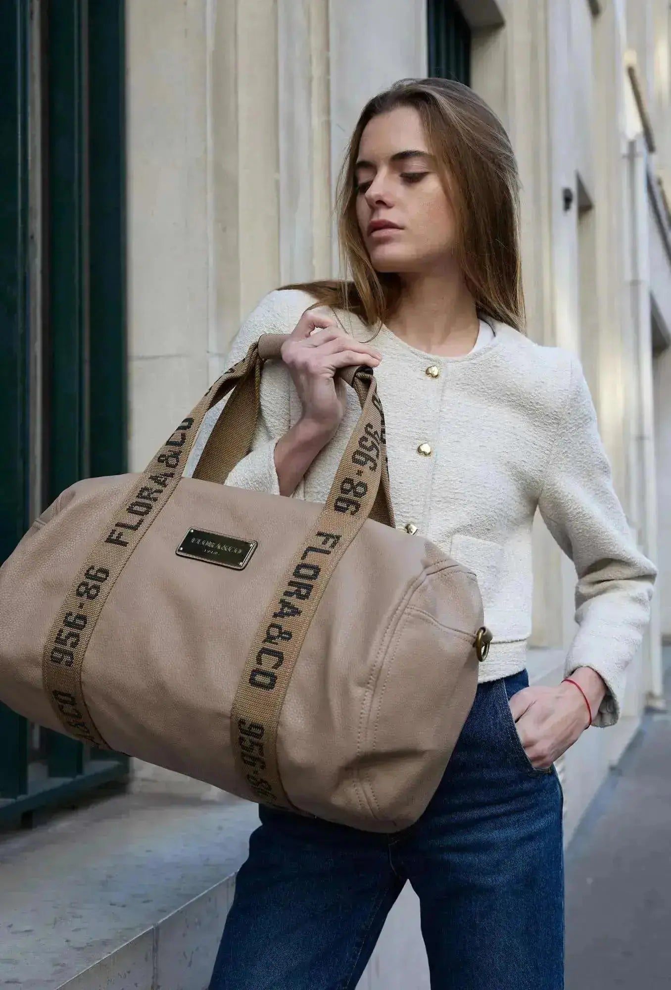 Beige unisex sports travel duffel bag