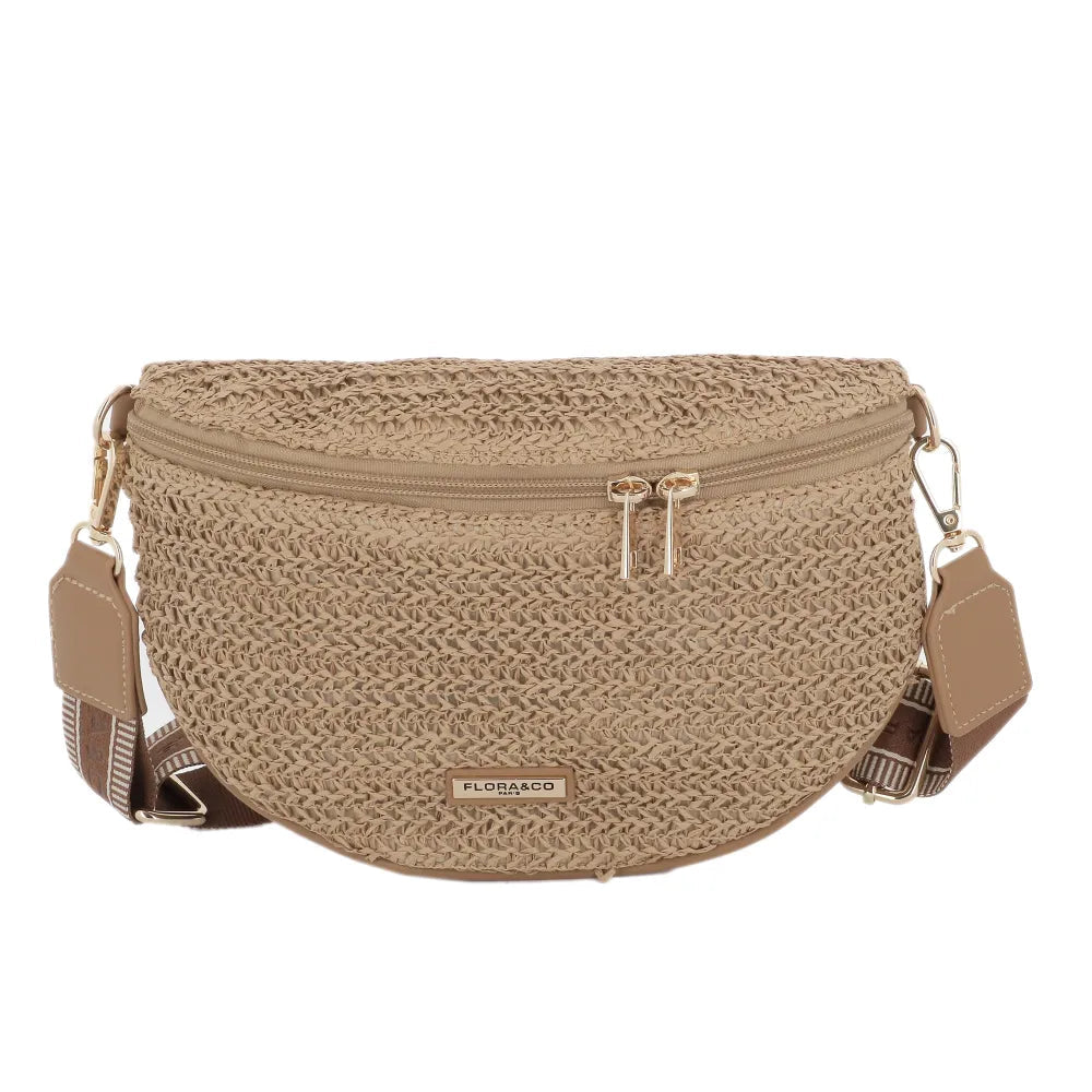 Sac banane paille tressé Camel Flora & co