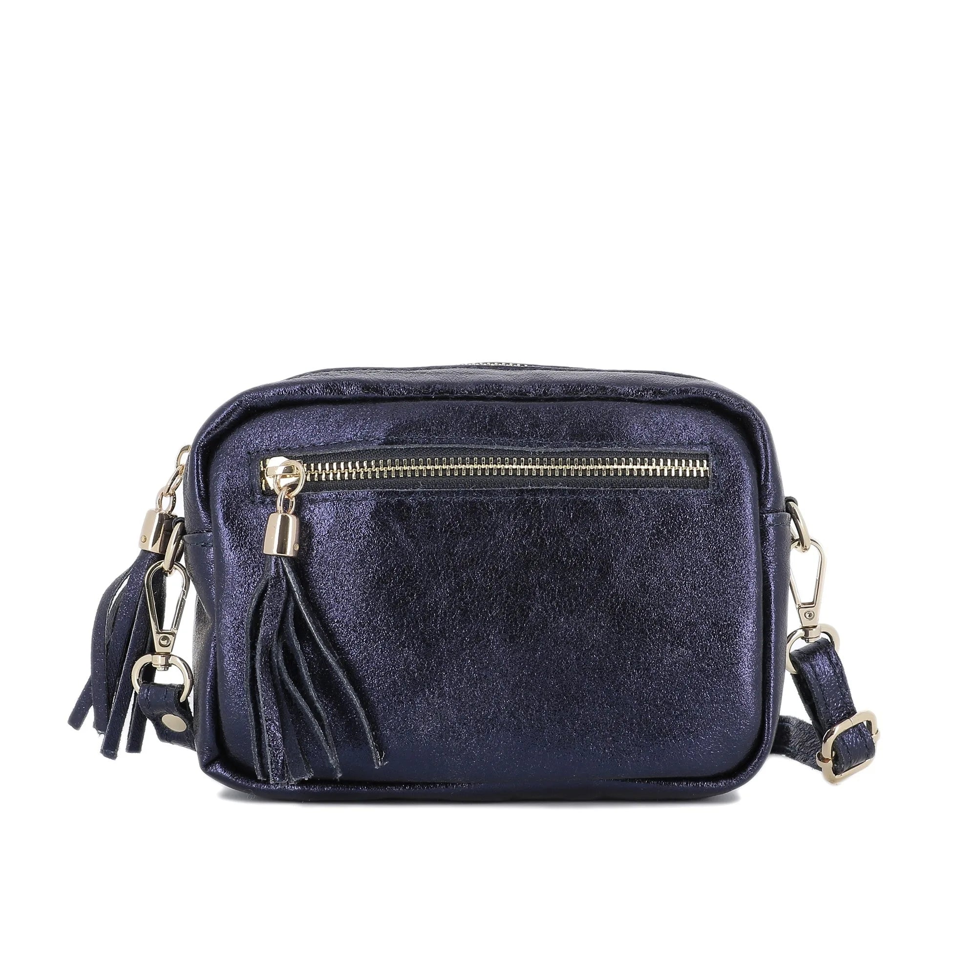 Sac à bandoulière femme cuir irisé bleu marine élégant et tendance