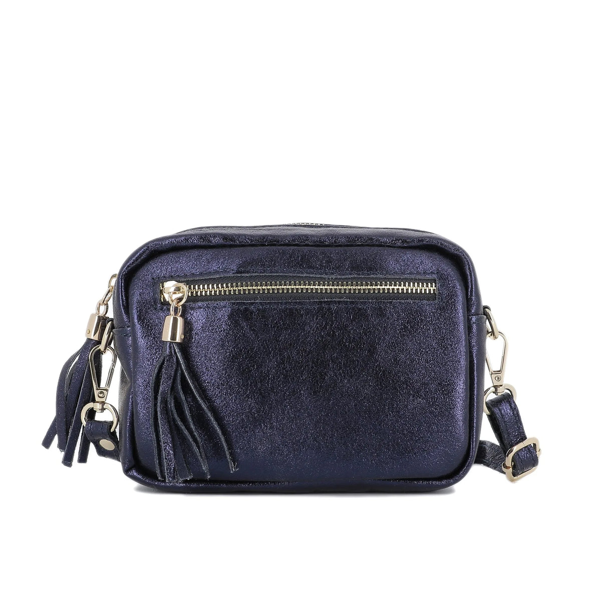 Sac à bandoulière femme cuir irisé bleu marine élégant et tendance