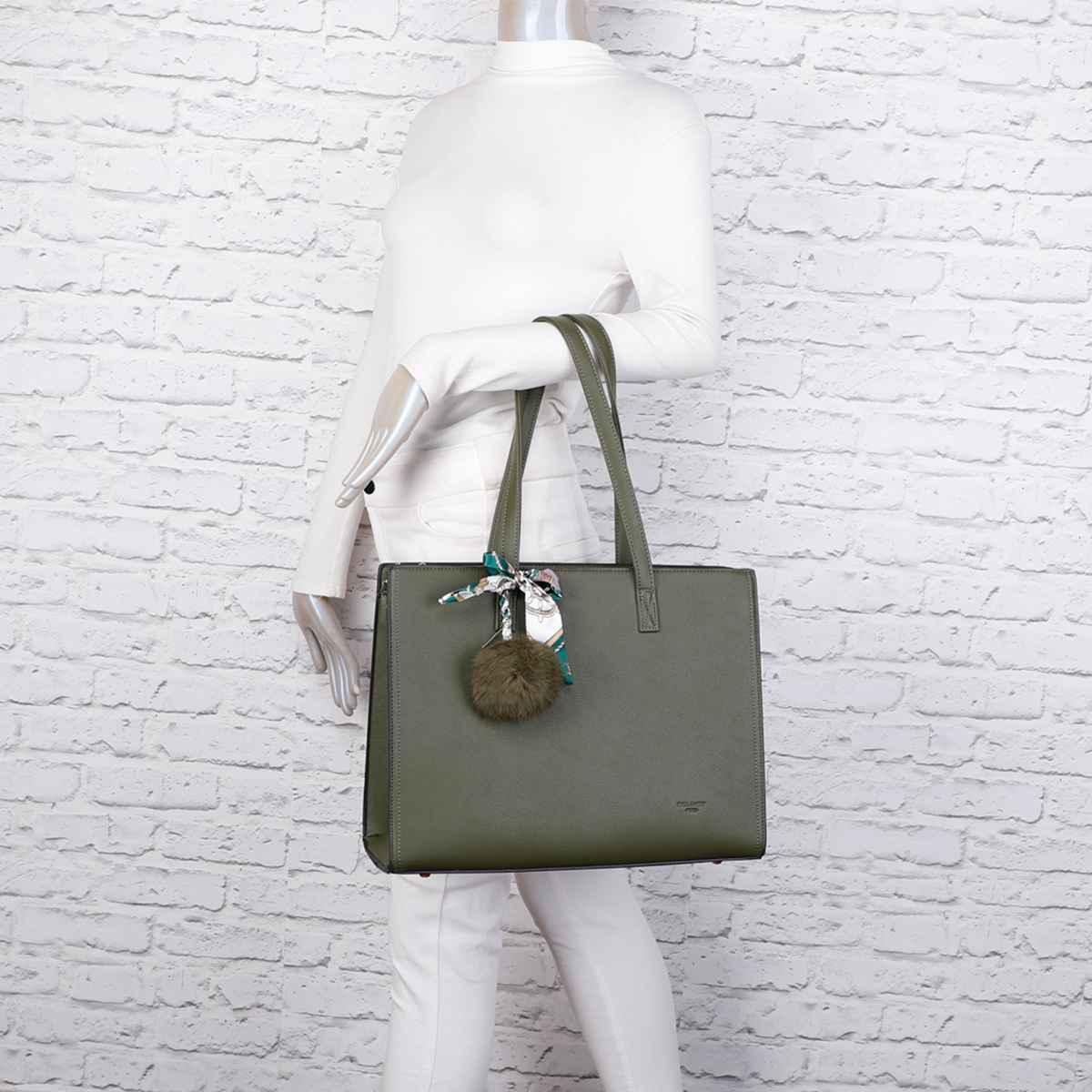 Gallantry - Sac cabas femme pompon fourrure a4 vert