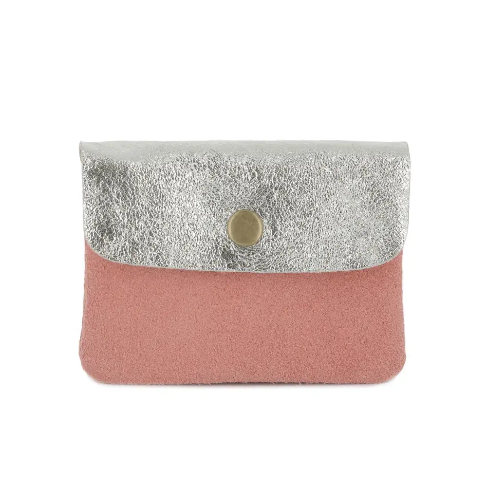 Porte-monnaie cartes cuir suédé irisé 043 corail