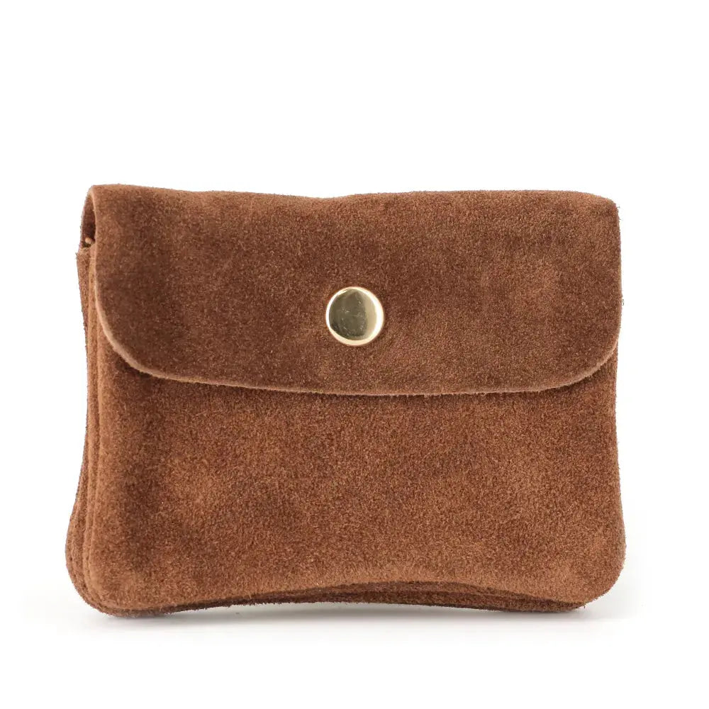 Petit porte-monnaie cartes cuir suède Marron main image
