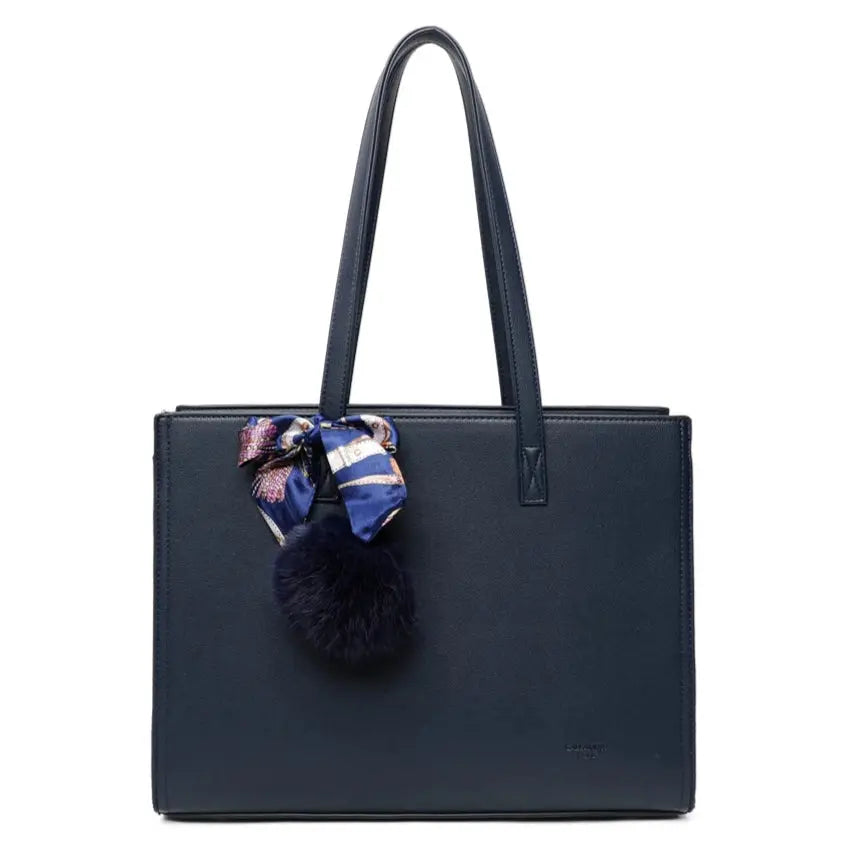 Gallantry Sac cabas femme pompon fourrure a4 bleu