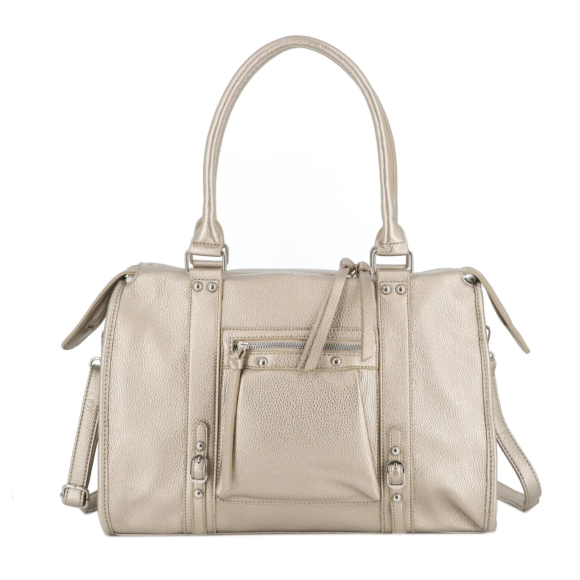 Sac cabas multipoches femme L Taupe Métal main image