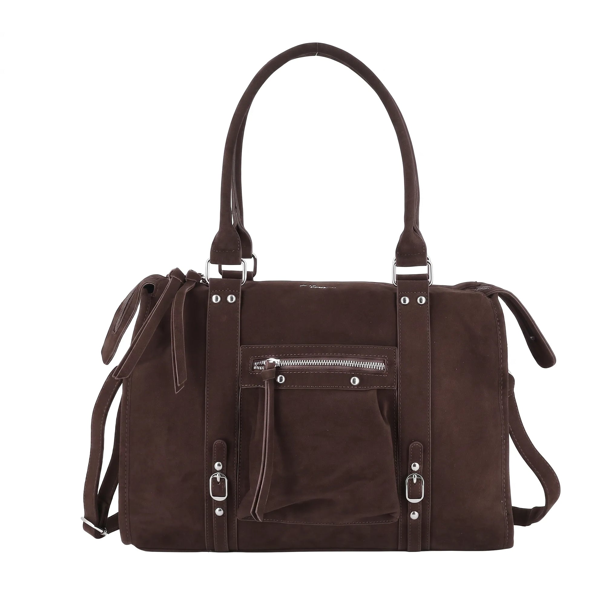 Grand sac cabas bowling effet daim Chocolat
