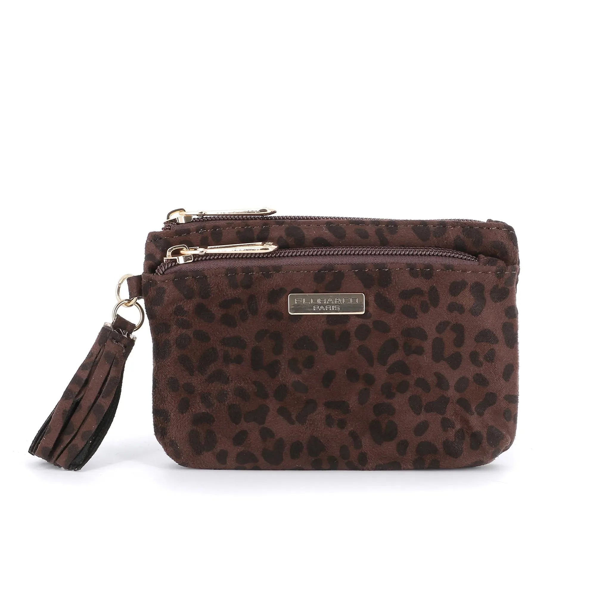 Petit Porte-monnaie Similicuir Léopard Velouté Femme Chocolat - Crocochic