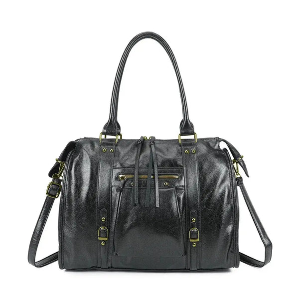 Large iridescent bowling handbag