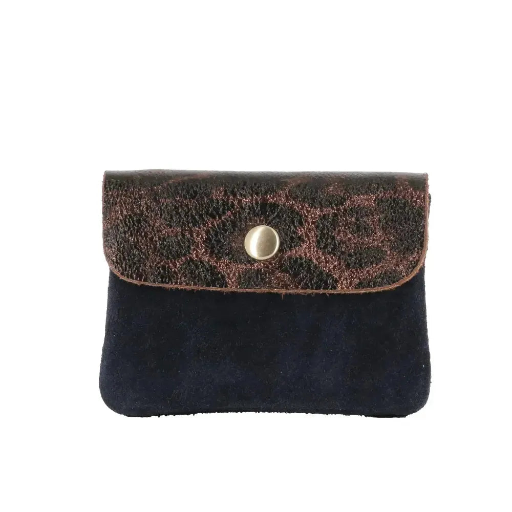 Vue princ. du Porte-monnaie femme suédé irisé léopard Bleu Marine en cuir par Made in Italy.