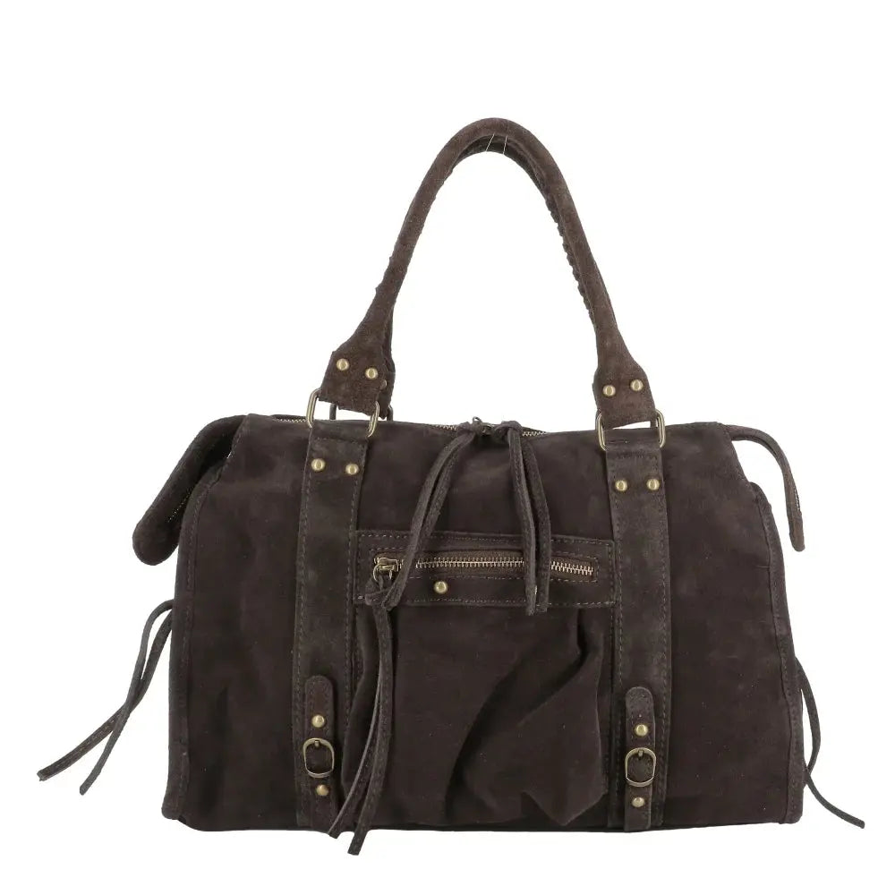 Grand sac cabas bowling cuir suédé femme Chocolat main image