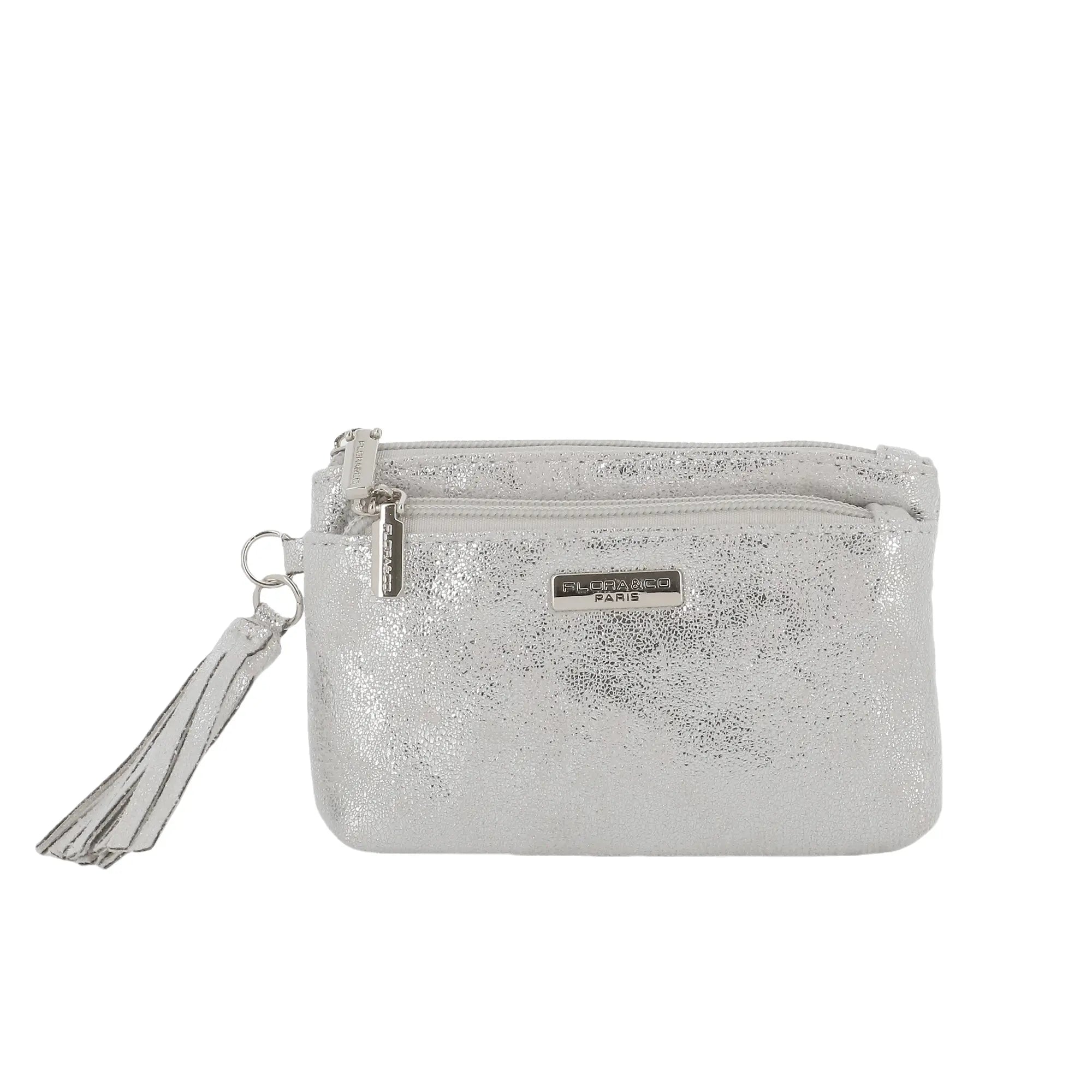 Petit porte-monnaie pochette femme suède irisé Argent main image