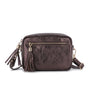 Sac bandoulière femme cuir marron irisé élégant et tendance.