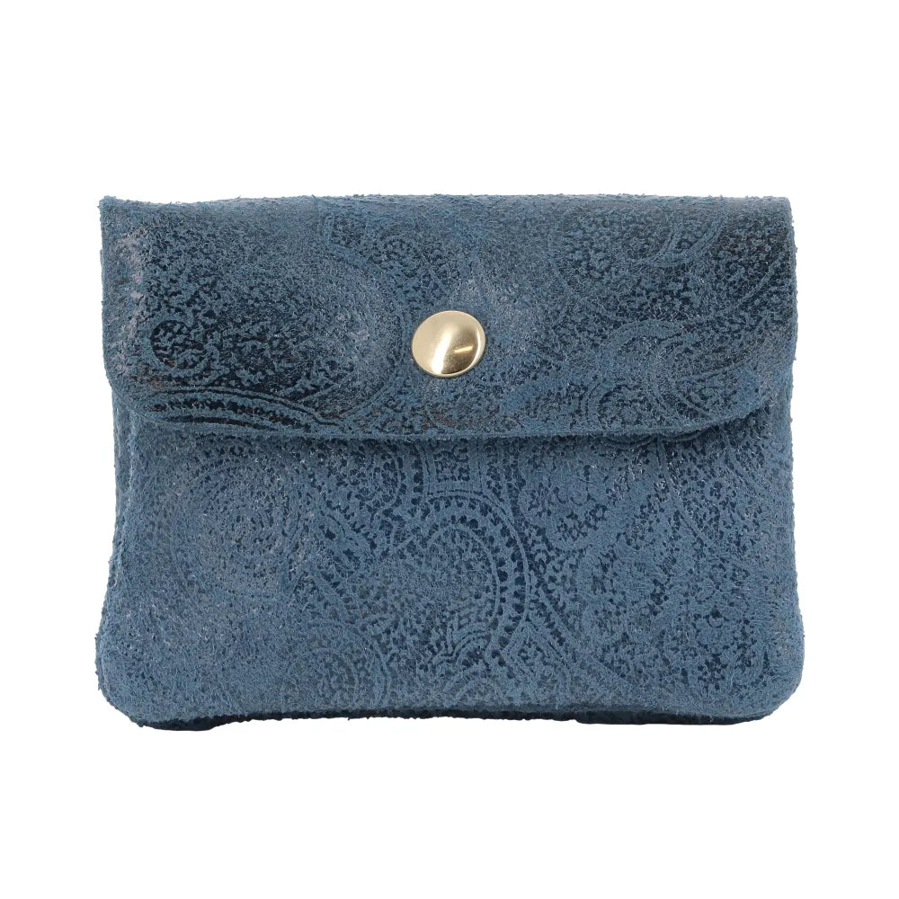 Porte-monnaie court cuir suède embossé Bleu main image