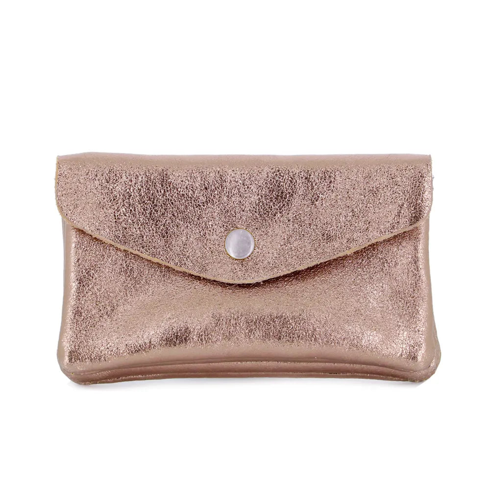 Porte-monnaie cartes femme cuir irisé 051 or rosé Made in Italy