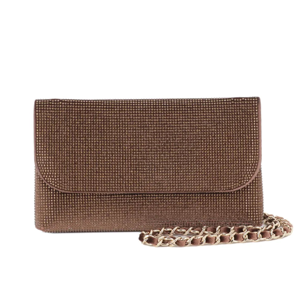 Sac pochette de soirée strass Marron main image
