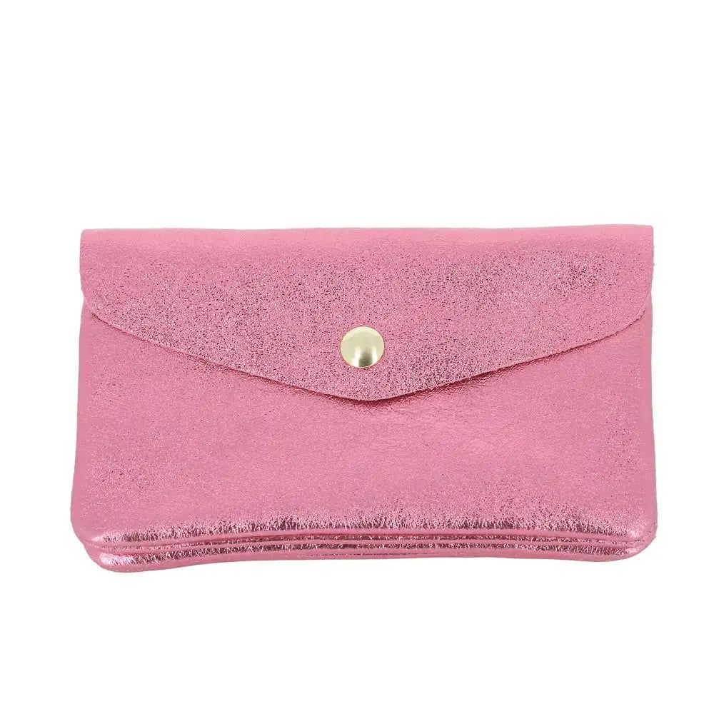 Vue princ. du Porte-monnaie cartes femme cuir irisé 051 Rose Vif par Made in Italy.