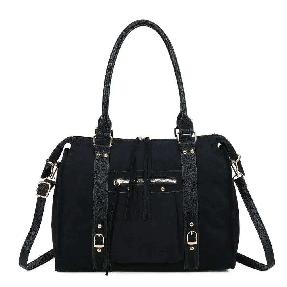 Grand sac bowling similicuir suédine femme Noir main image