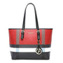 Vue princ. du Grand sac cabas femme rayure pendentif rouge en cuir synthétique par Gallantry.