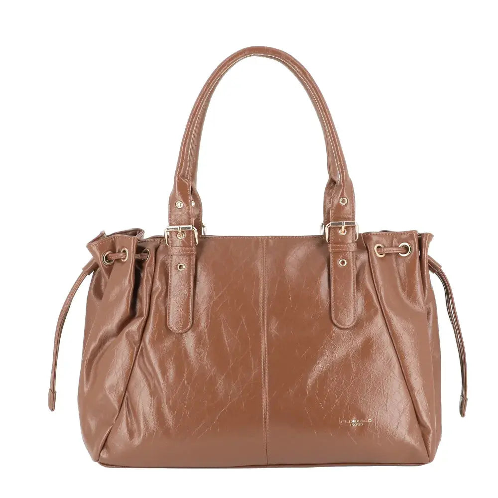 Sac cabas bowling lacet similicuir lisse Camel main image