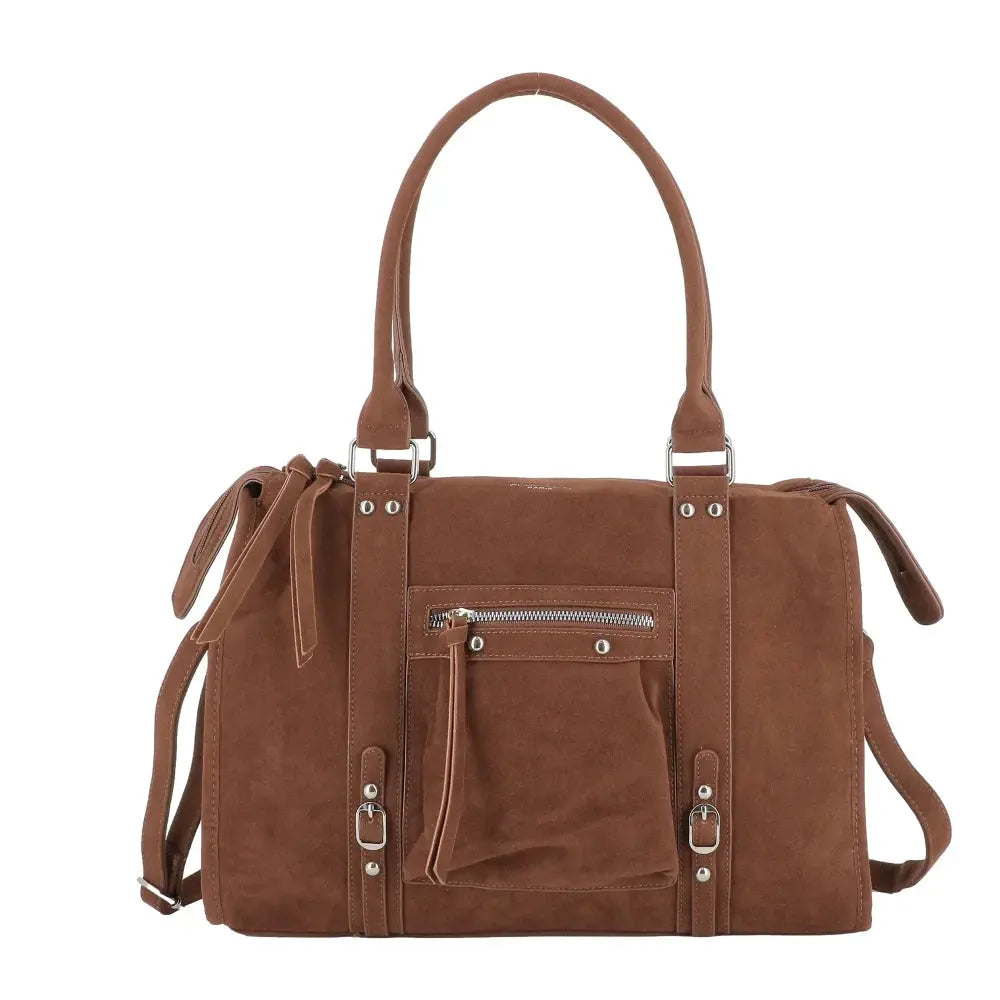 Grand sac cabas bowling effet daim Camel main image
