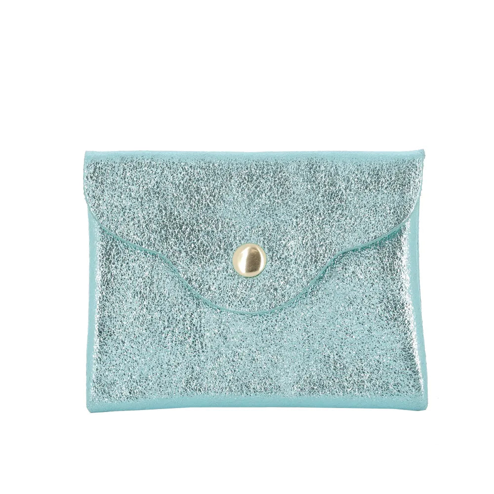 Porte-monnaie cuir irisé femme ultra fin Turquoise - Crocochic