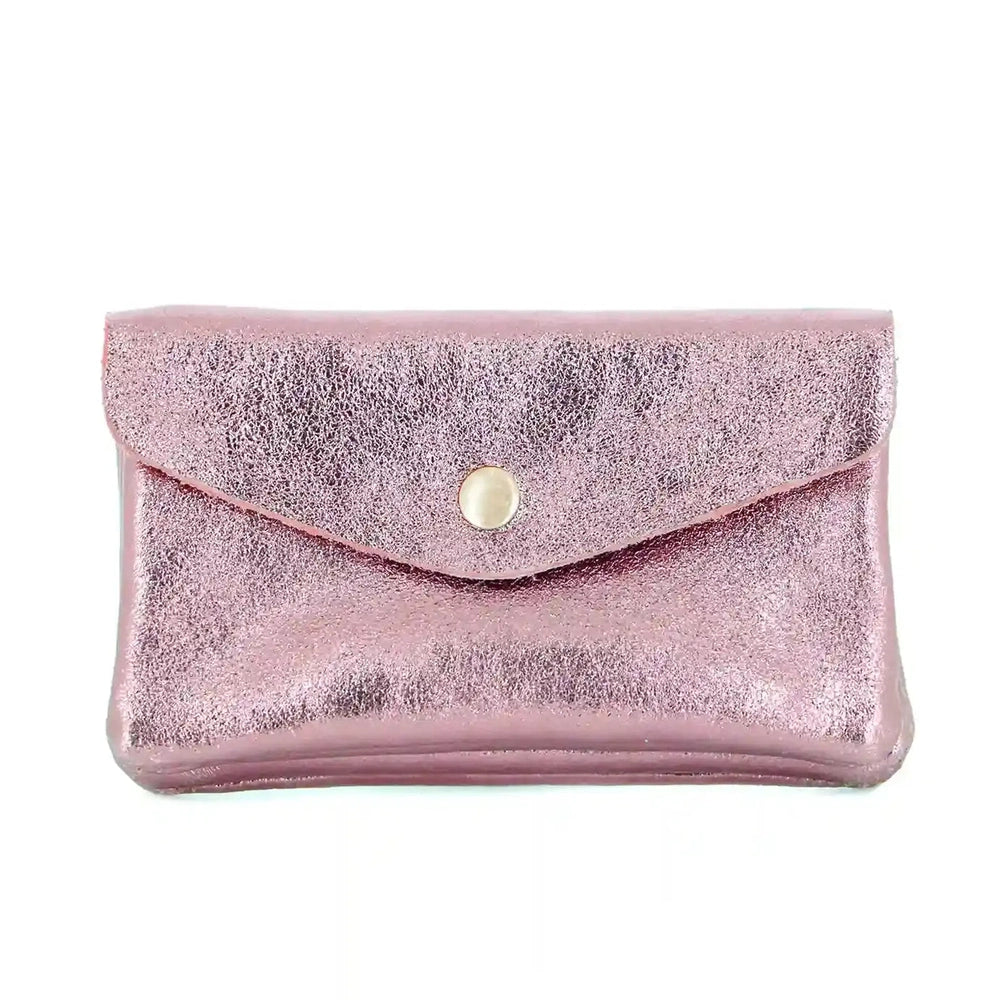 Portefeuille pochette passeport cuir isiré Rose main image
