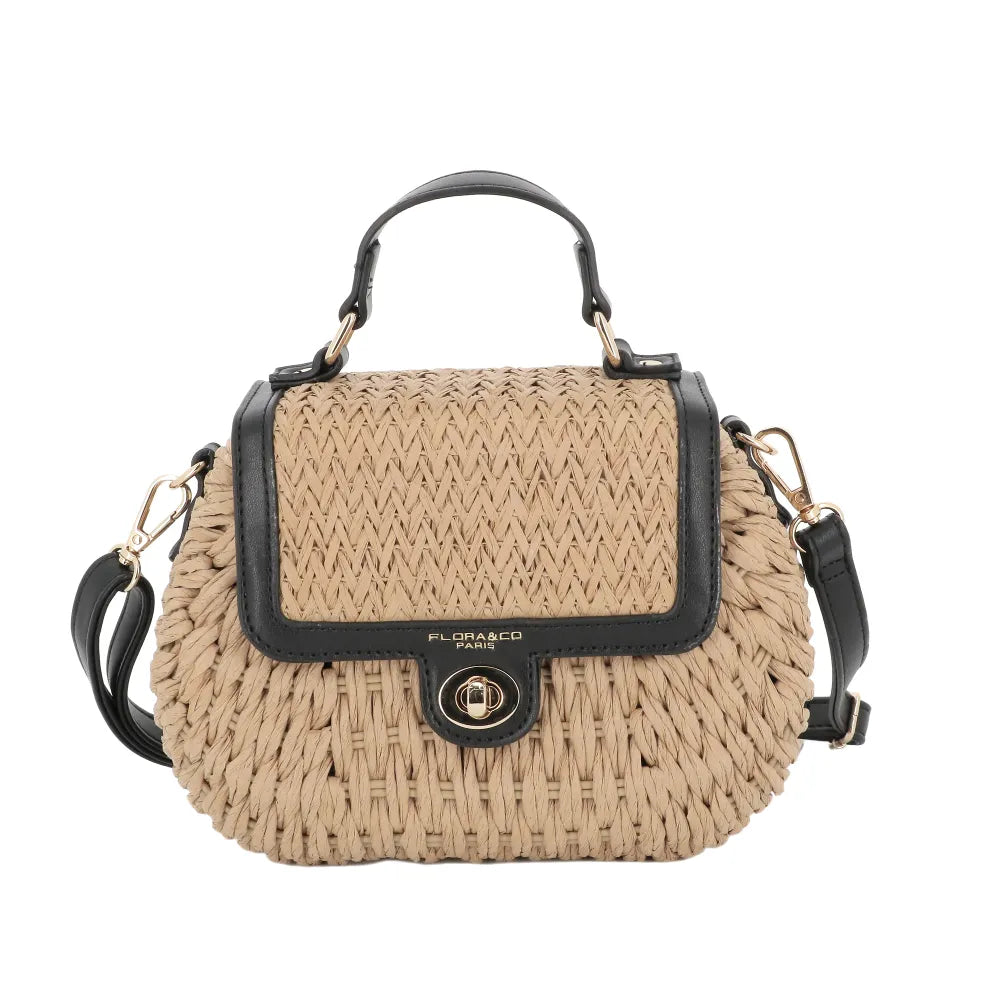 Sac bandoulière en paille à rabat Noir Flora & co