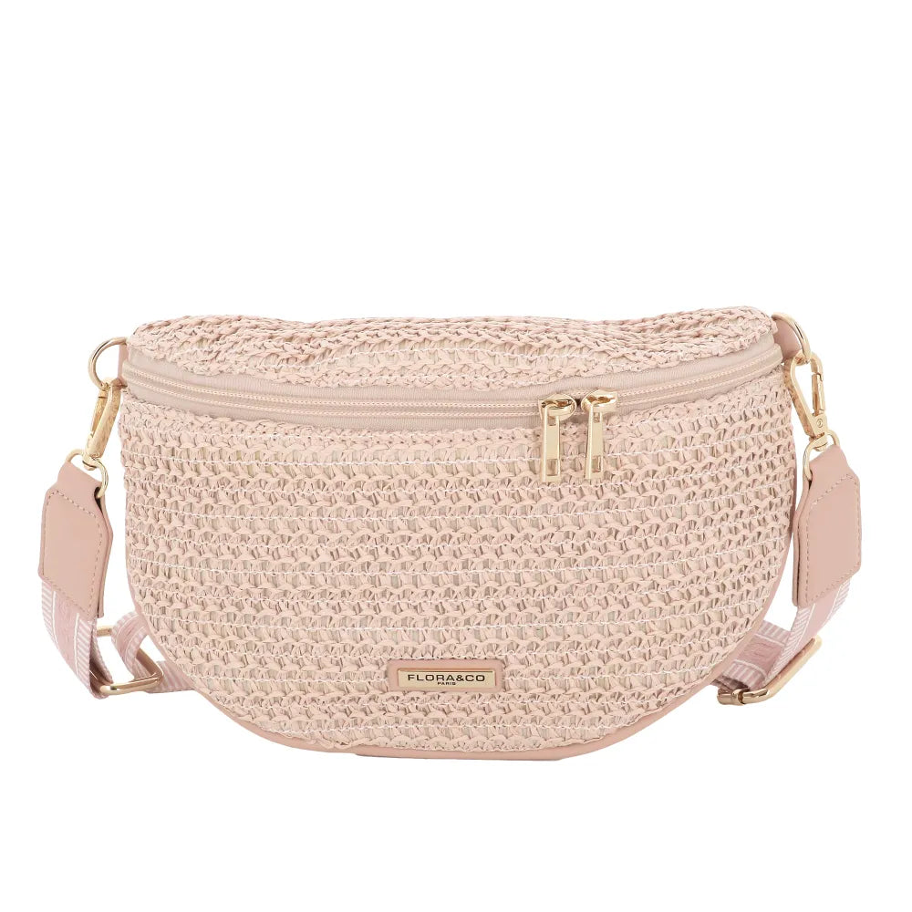 Sac banane paille tressé Rose Flora & co