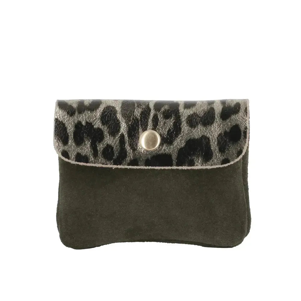 Vue princ. du Porte-monnaie femme suédé irisé léopard Kaki en cuir par Made in Italy.