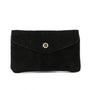 Portefeuille en Suède noir mi-long élégant pour femme.