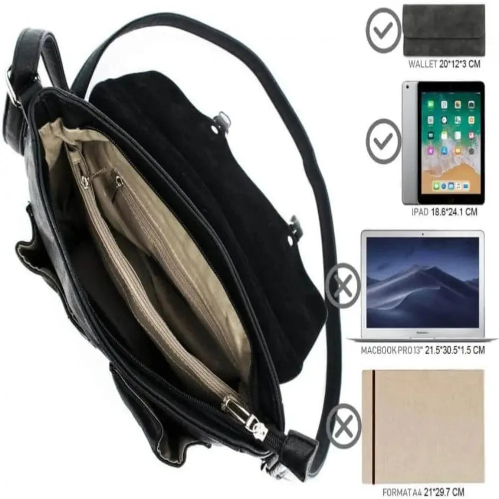 Black multi-pocket satchel shoulder bag