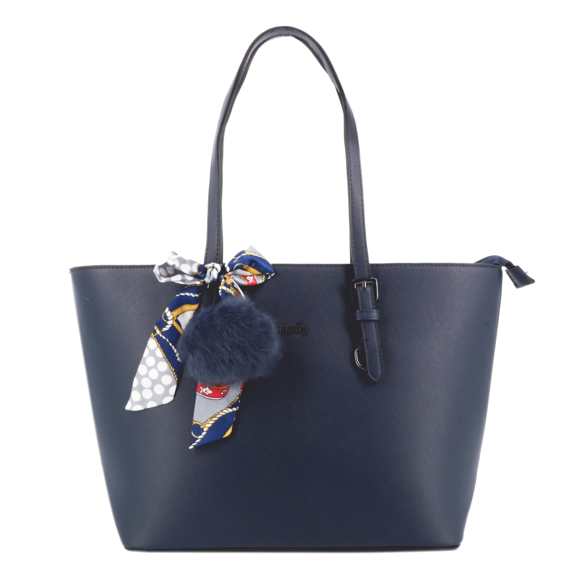 Sac cabas femme a4 pompon forulard bleu marine