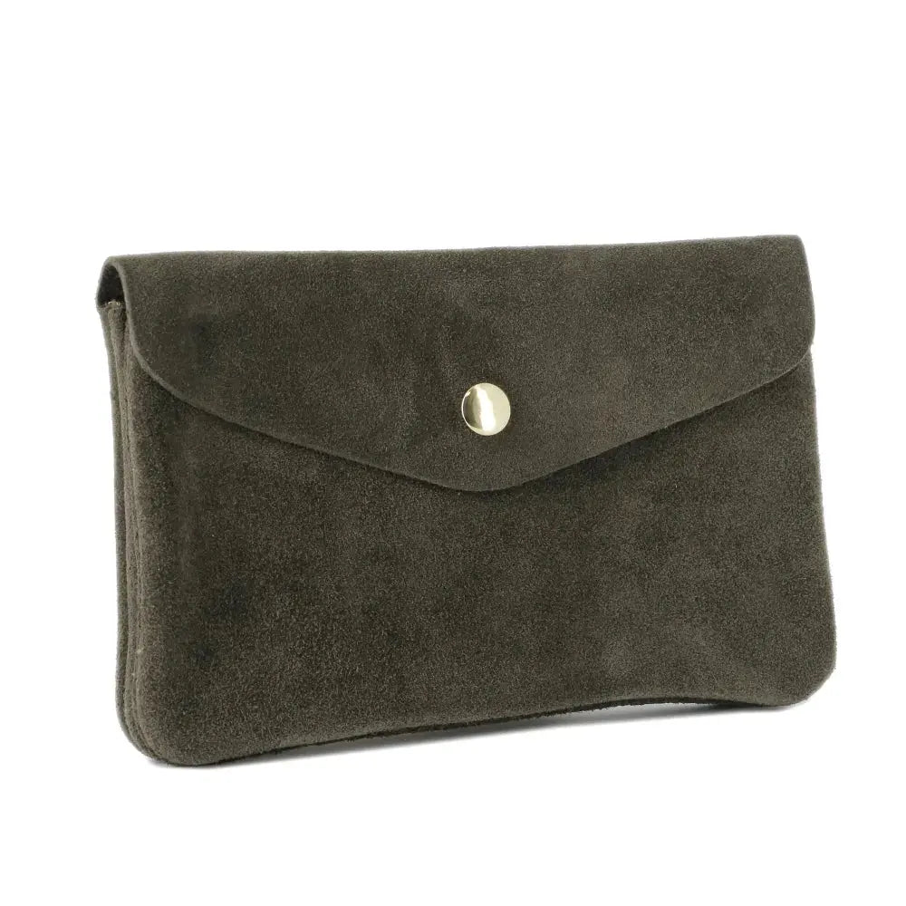 Grand portefeuille cuir suède compatible passeport Kaki main image