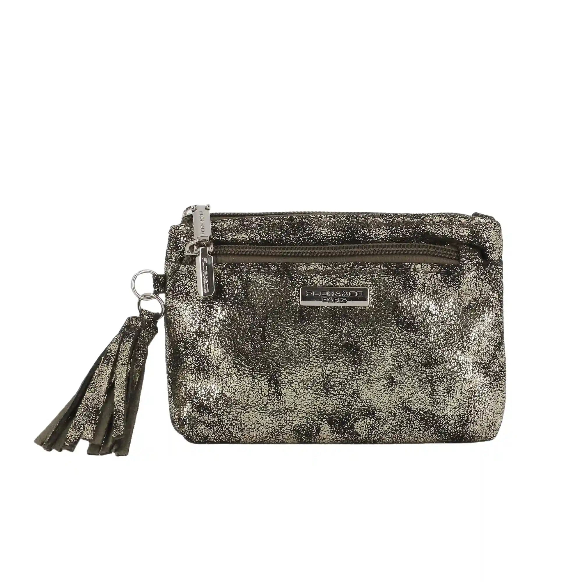 Petit porte-monnaie pochette femme suède irisé Marron Métal main image