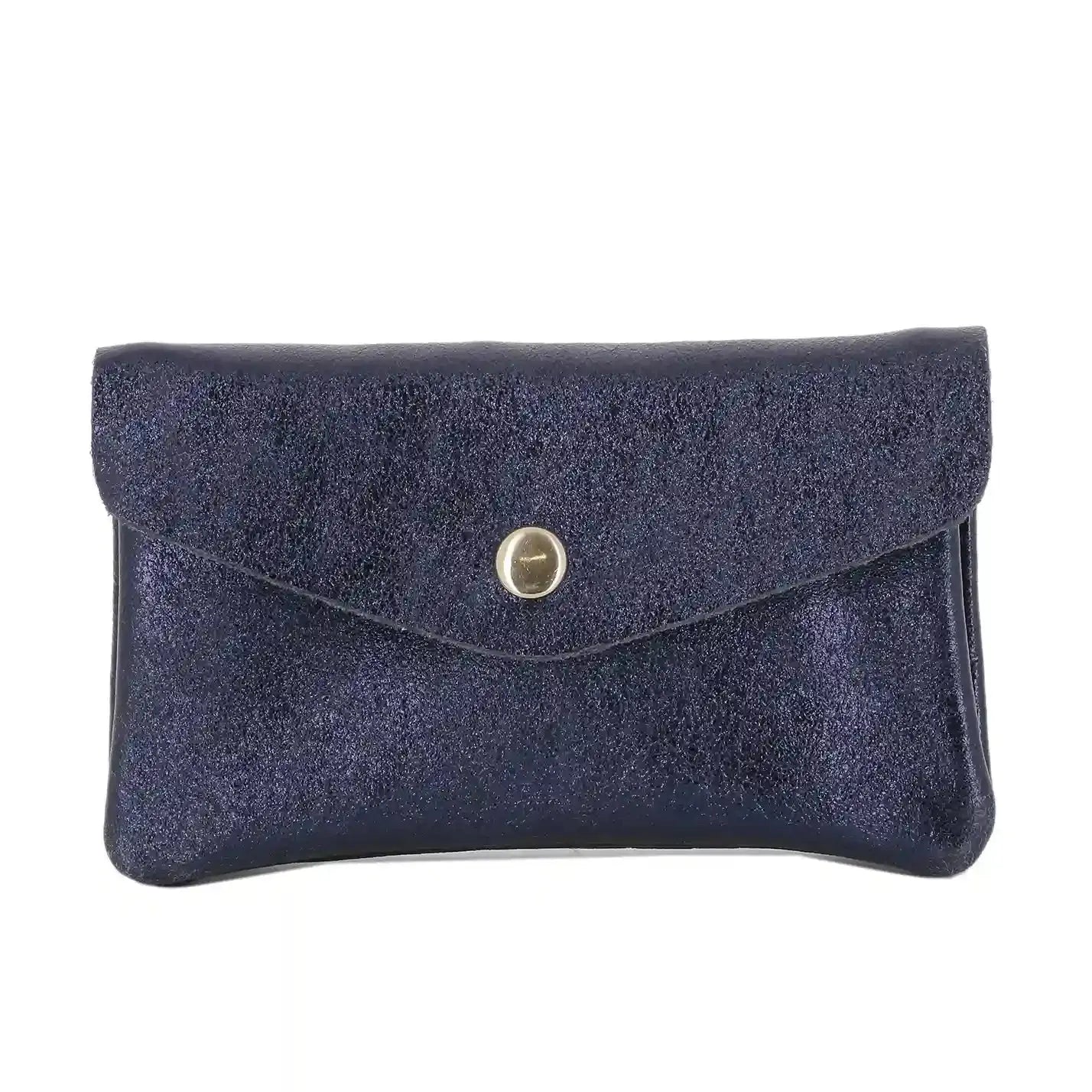 Portefeuille pochette passeport cuir isiré Bleu Marine main image