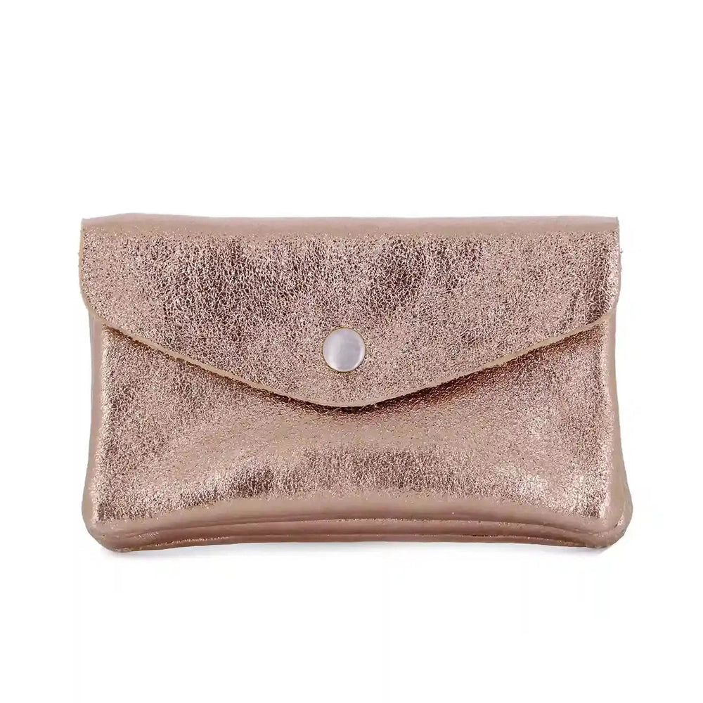 Portefeuille pochette passeport cuir isiré Or Rose main image