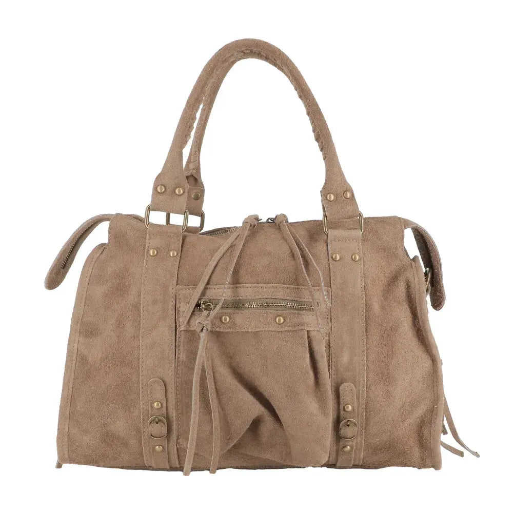Grand sac cabas bowling cuir suédé femme Taupe main image