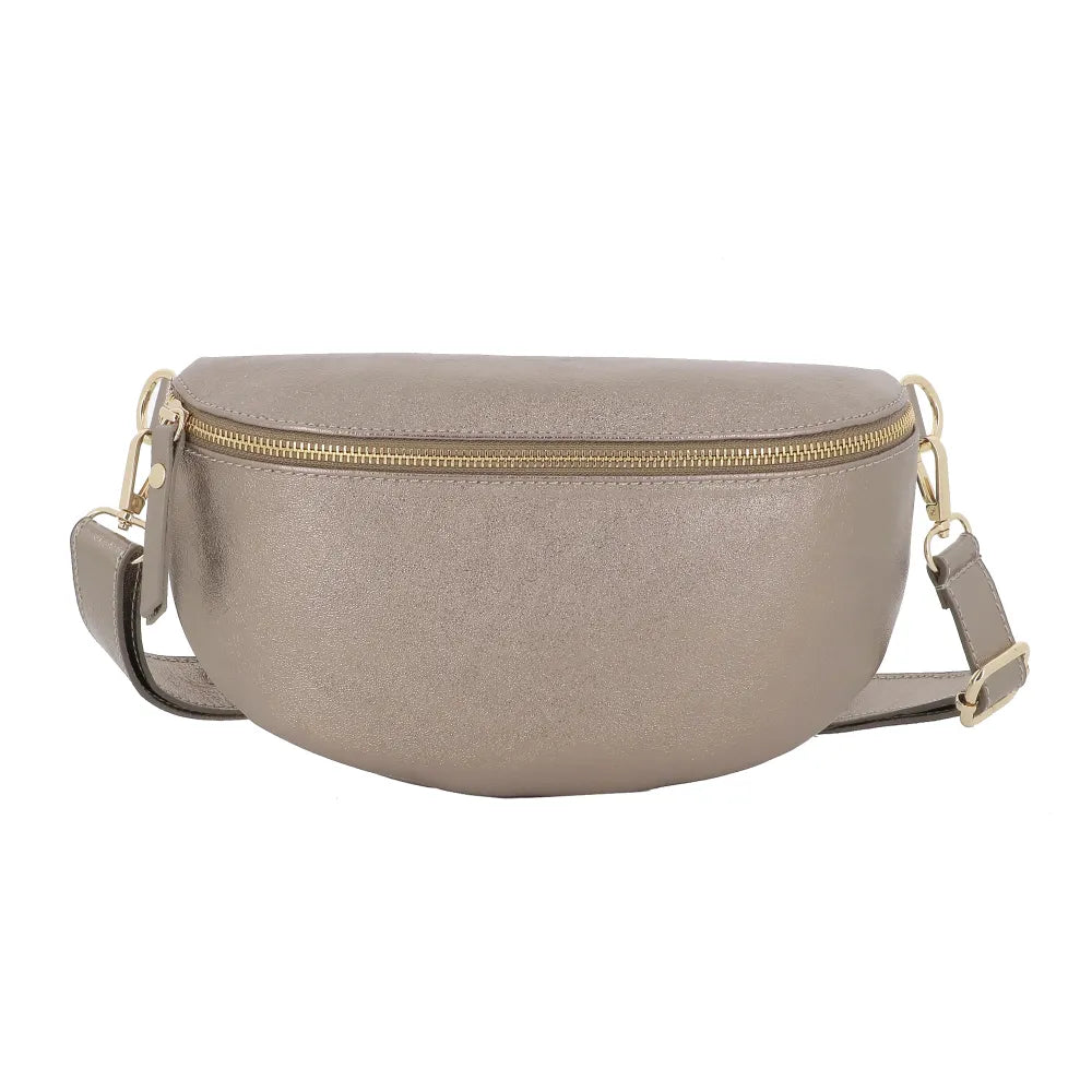 Sac banane cuir brillant fantasie Taupe main image