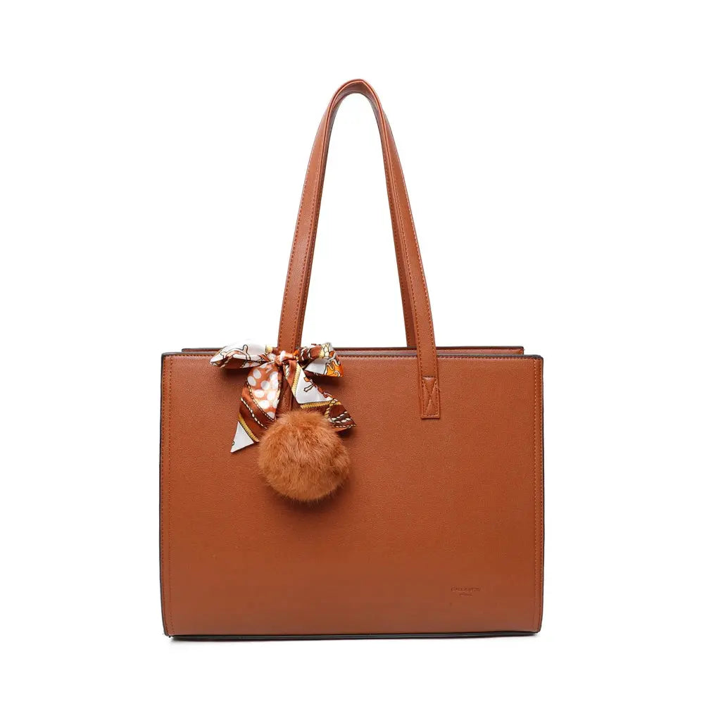 Gallantry Sac cabas femme pompon fourrure a4 camel