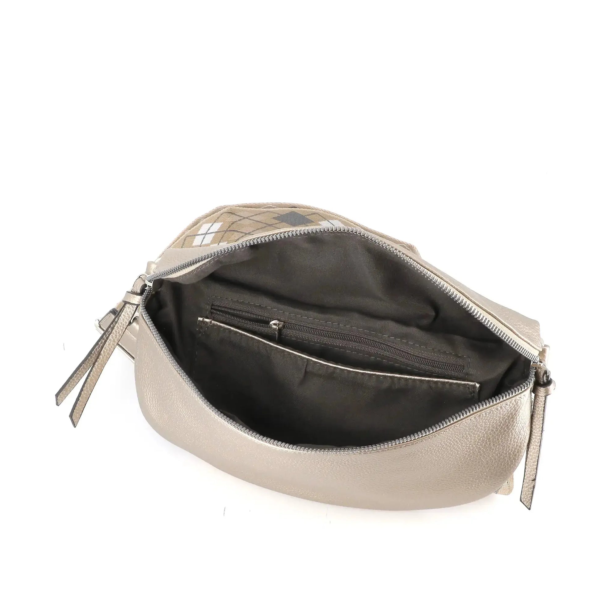 Flora & co Sac banane femme pu cuir grainé taupe métal