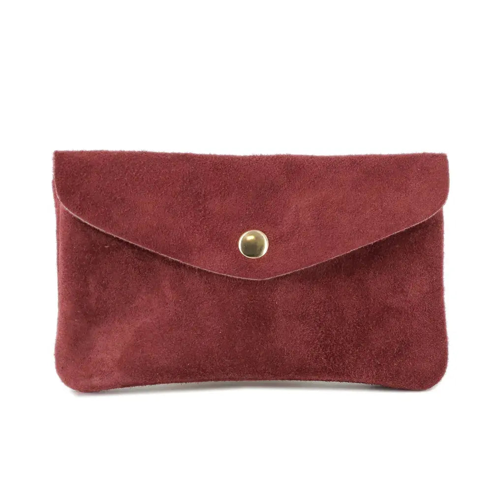 Porte-monnaie portefeuille mi-long suède Bordeaux main image