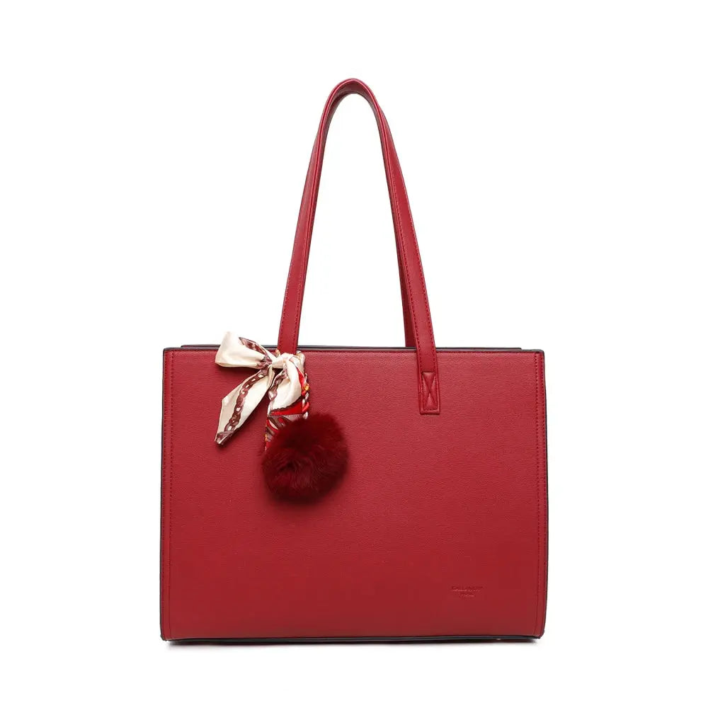 Gallantry Sac cabas femme pompon fourrure a4 rouge