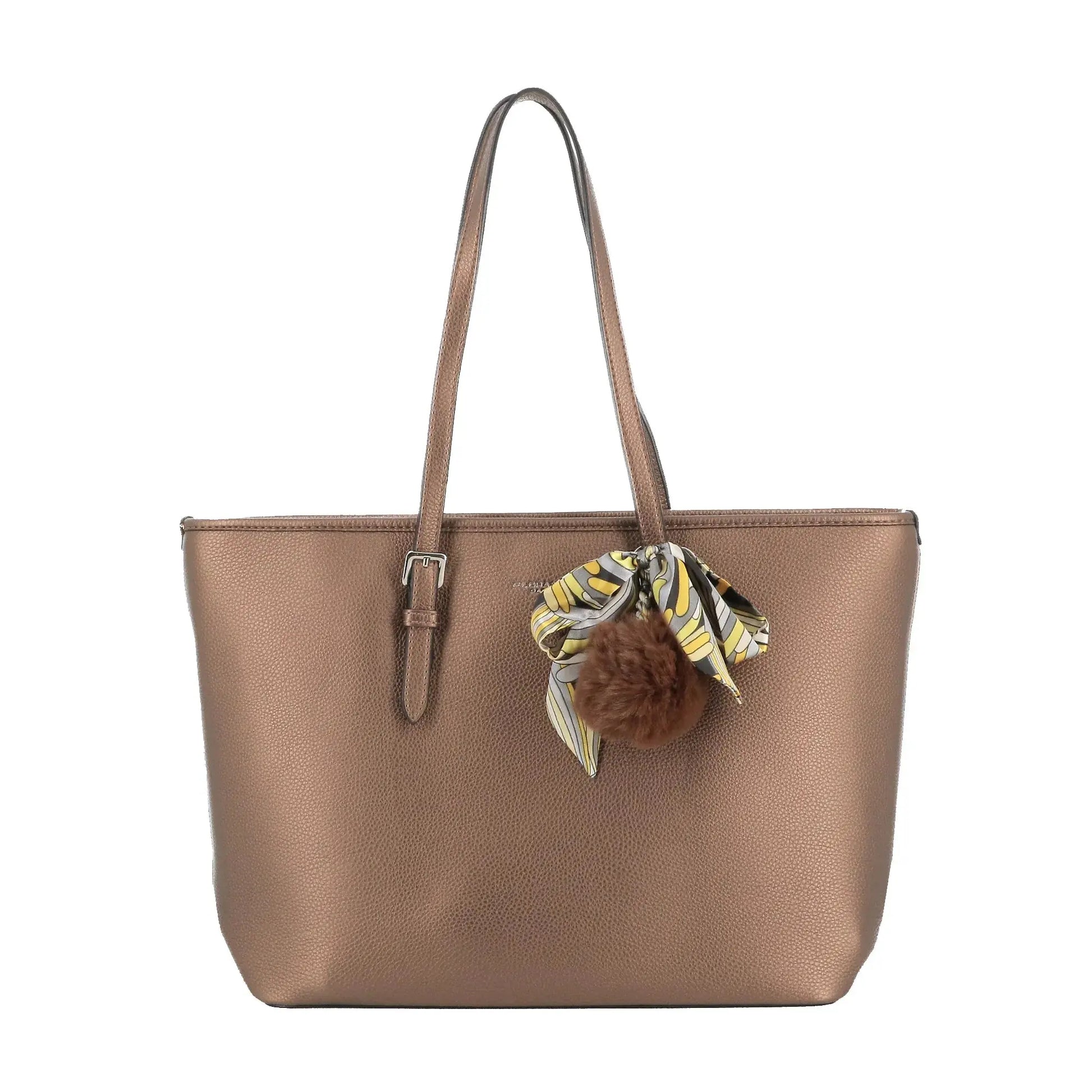 Flora & co Sac cabas femme pompon foulard léger marron métal