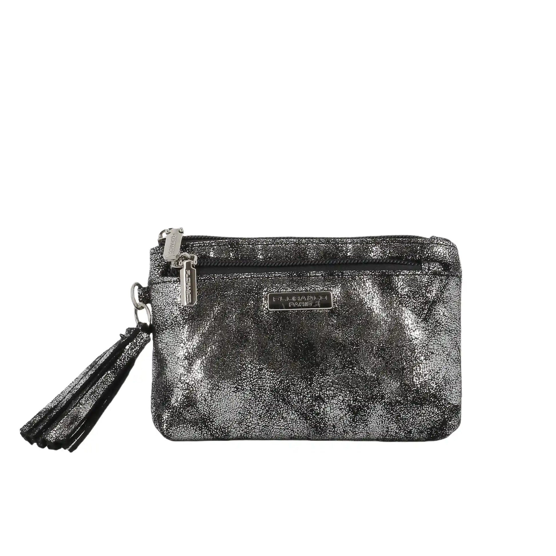 Petit porte-monnaie pochette femme suède irisé Gris Argent main image