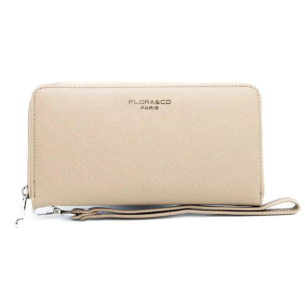 Portefeuille long femme rigide classique beige