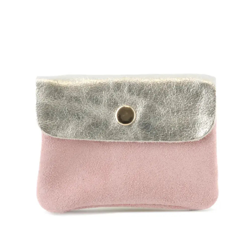 Porte-monnaie cartes cuir suédé irisé 043 rose
